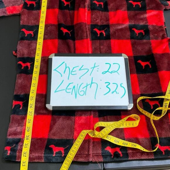 Victoria Secret Pink Red Buffalo Plaid Fuzzy Mid-Length Robe Size XS - Picture 7 of 7